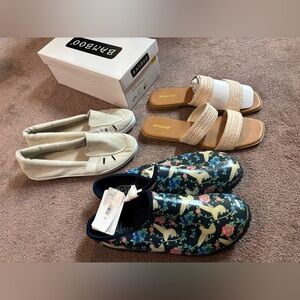 BAMBOO Women's White and Tan Sandals and Cream Loafers